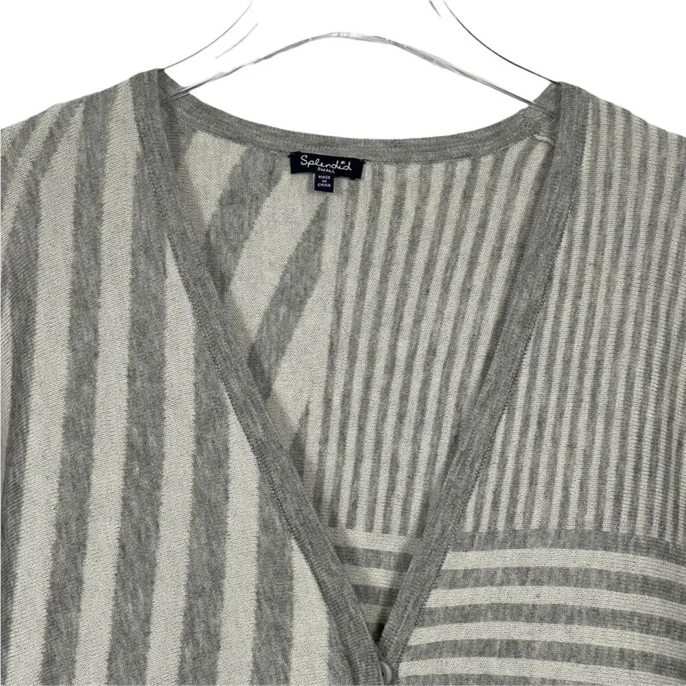 Splendid Poncho Grey White Striped Longline Wool Cashmere Size Small